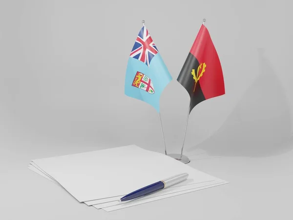 安哥拉 斐济协定旗帜 白色背景 3D渲染 — 图库照片