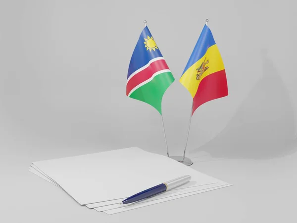 Moldávia Acordos Namíbia Bandeiras Fundo Branco Render — Fotografia de Stock