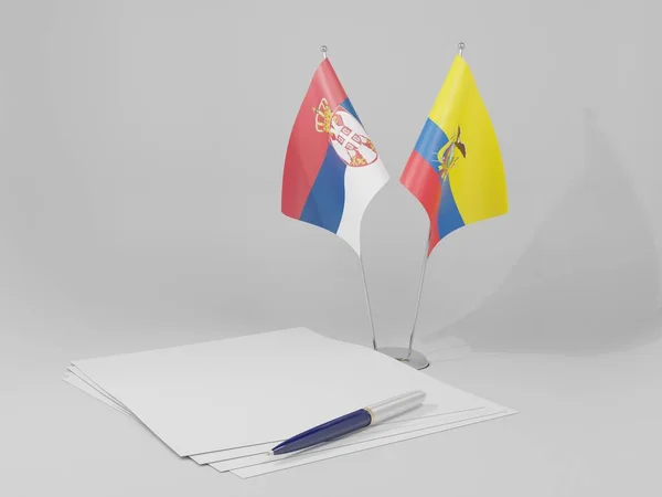 Ecuador Serbienavtalets Flaggor Vit Bakgrund Render — Stockfoto