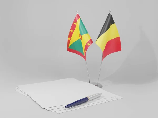 Belçika Grenada Anlaşması Bayrakları Beyaz Arkaplan Render — Stok fotoğraf