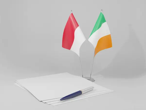 Irland Monaco Abkommen Flaggen Weißer Hintergrund Render — Stockfoto