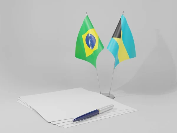 Bahamas Brazil Agreement Flags White Background Render — стокове фото