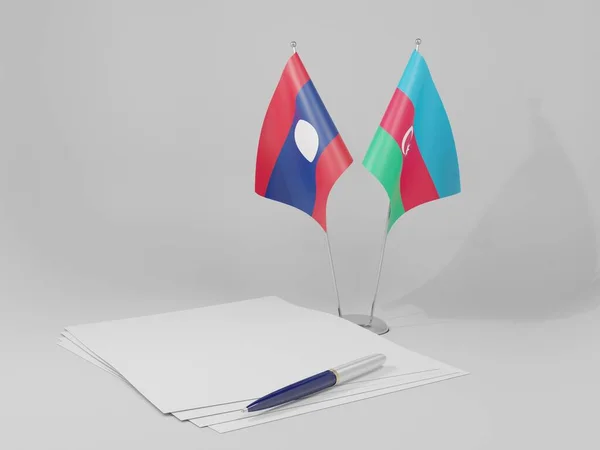 アゼルバイジャン ラオス協定旗 白の背景 3Dレンダリング — ストック写真