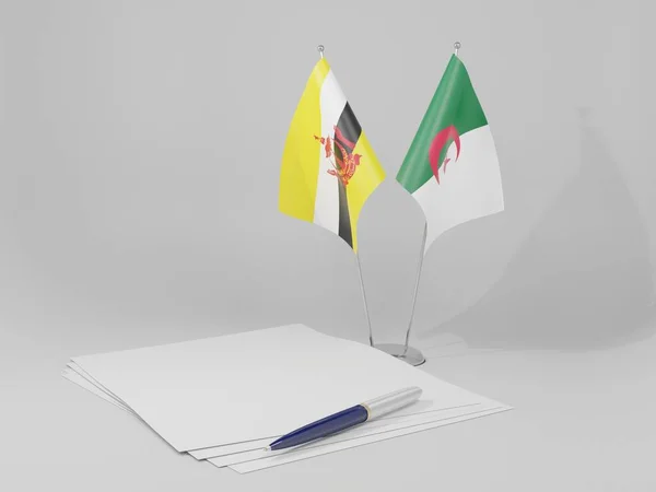 Argélia Bandeiras Acordo Brunei Fundo Branco Render — Fotografia de Stock