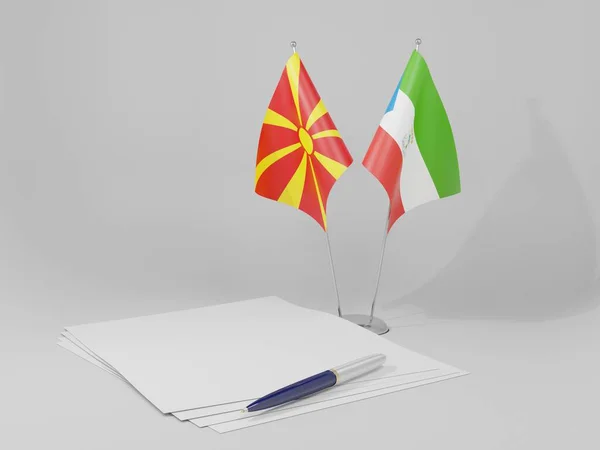Äquatorialguinea Mazedonien Abkommen Flaggen Weißer Hintergrund Render — Stockfoto