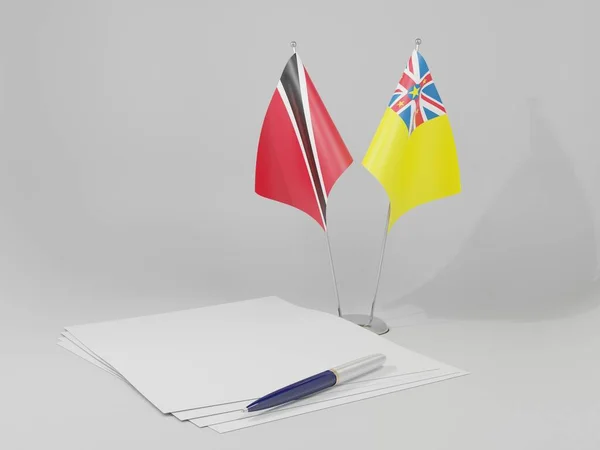 Niue Σημαίες Συμφωνία Τρινιντάντ Και Τομπάγκο Λευκό Φόντο Render — Φωτογραφία Αρχείου