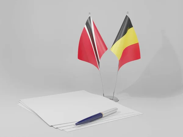 Bélgica Banderas Del Acuerdo Trinidad Tobago Fondo Blanco Render —  Fotos de Stock