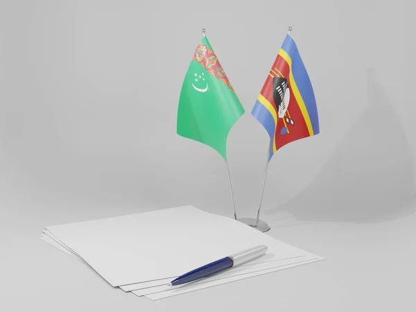 Swaziland Turkmenistan Agreement Flags White Background Render — Stock Photo, Image
