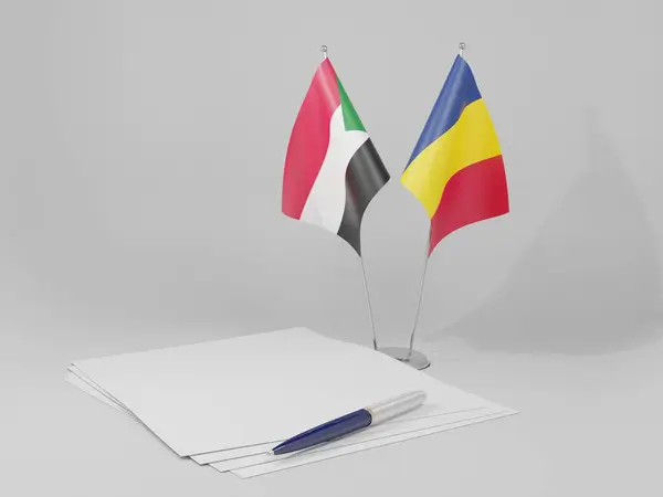 Σημαίες Συμφωνίας Τσαντ Σουδάν Λευκό Φόντο Render — Φωτογραφία Αρχείου