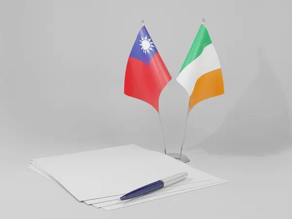 Ιρλανδία Ταϊβάν Συμφωνία Σημαίες Λευκό Φόντο Render — Φωτογραφία Αρχείου