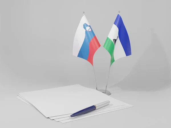 Lesoto Eslovénia Acordo Bandeiras Fundo Branco Render — Fotografia de Stock