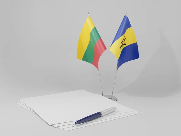 Barbados Banderas Del Acuerdo Lituania Fondo Blanco Render —  Fotos de Stock