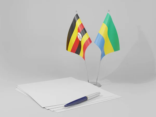 Gabão Acordos Uganda Bandeiras Fundo Branco Render — Fotografia de Stock