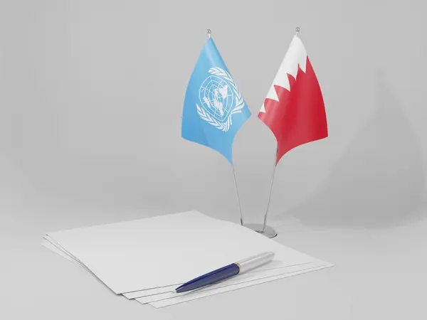 バーレーン 国連合意フラグ 白の背景 3Dレンダリング — ストック写真