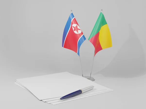 Benin North Korea Agreement Flags White Background Render — 스톡 사진
