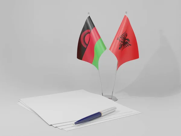 Albánie Vlajky Dohody Malawi Bílé Pozadí Vykreslení — Stock fotografie