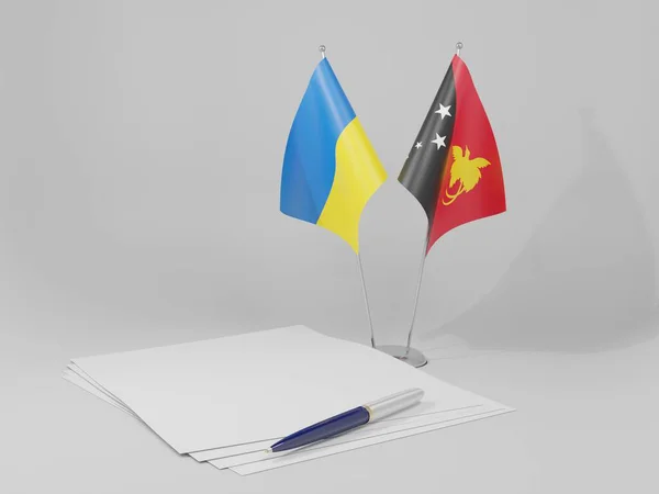 Papouasie Nouvelle Guinée Ukraine Drapeaux Accord Fond Blanc Render — Photo