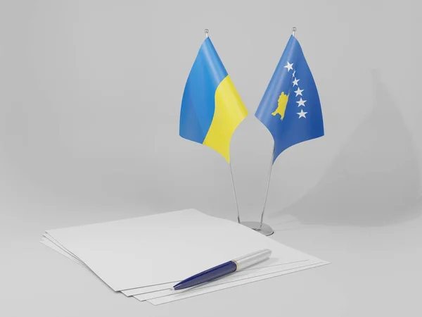 Косово Україна Прапори Білий Фон Рендер — стокове фото