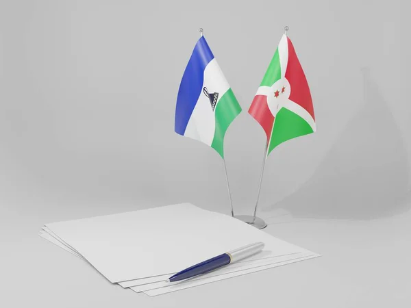 Burundi Drapeaux Accord Lesotho Fond Blanc Render — Photo