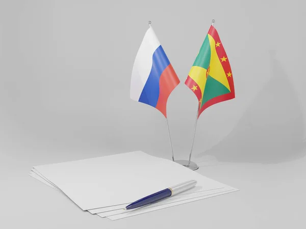 Grenada Ruslandovereenkomst Vlaggen Witte Achtergrond Render — Stockfoto
