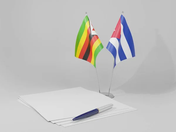 Cuba Drapeaux Accord Zimbabwe Fond Blanc Render — Photo