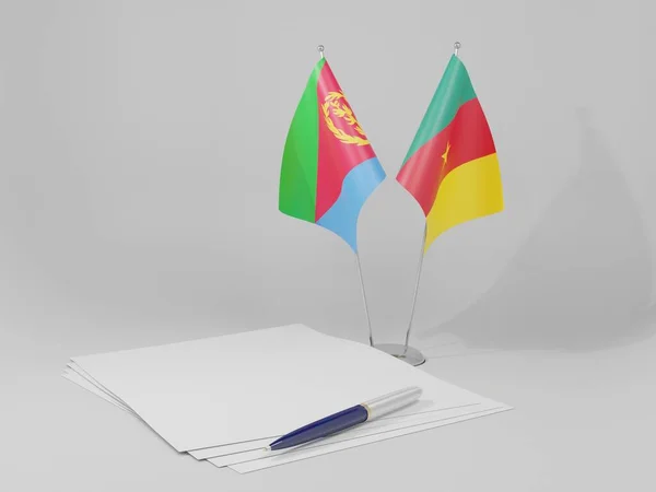 Camerún Banderas Acuerdo Eritrea Fondo Blanco Render — Foto de Stock