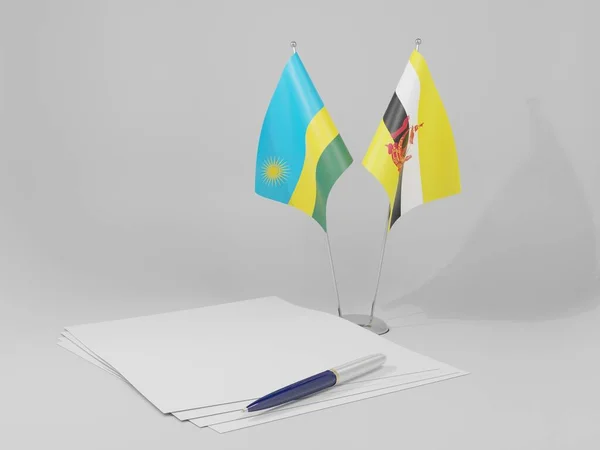 ブルネイ ルワンダ協定旗 白の背景 3Dレンダリング — ストック写真