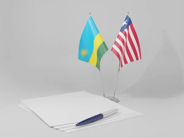 Liberia Rwanda Agreement Flags White Background Render — 图库照片