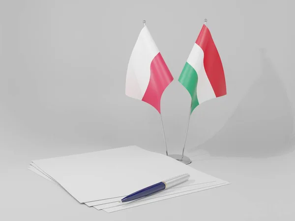 Hongrie Drapeaux Accord Pologne Fond Blanc Render — Photo