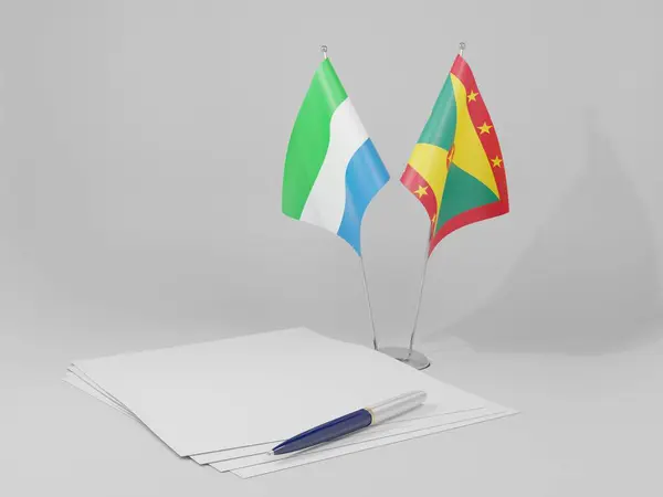 Granada Banderas Del Acuerdo Sierra Leona Fondo Blanco Render — Foto de Stock