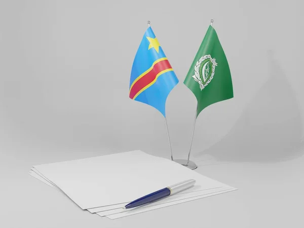 Arap Birliği Kongo Demokratik Cumhuriyeti Anlaşması Bayrakları Beyaz Arkaplan Render — Stok fotoğraf