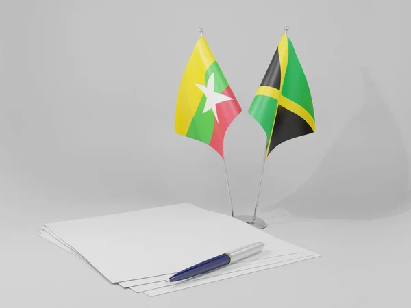 Jamaica Banderas Del Acuerdo Myanmar Fondo Blanco Render — Foto de Stock