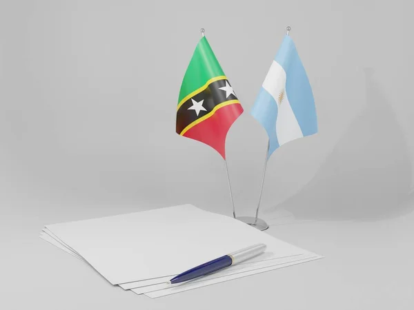 Argentyna Flagi Porozumienia Saint Kitts Nevis Białe Tło Render — Zdjęcie stockowe