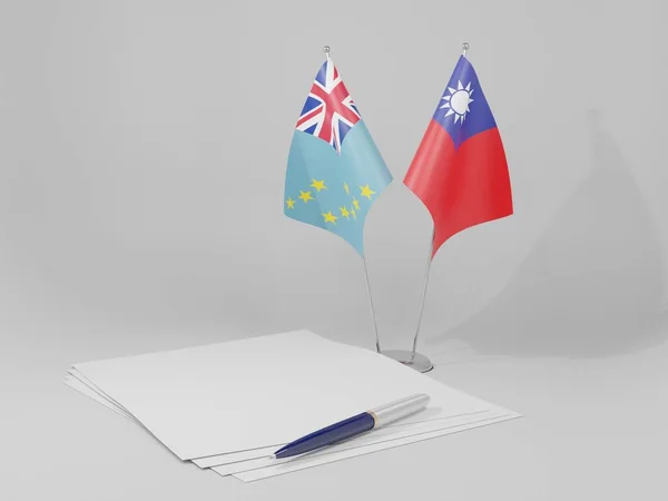 Ταϊβάν Σημαίες Συμφωνία Τουβαλού Λευκό Φόντο Render — Φωτογραφία Αρχείου