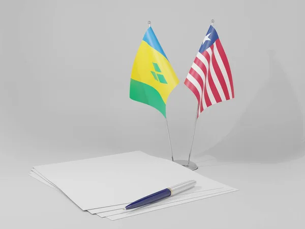 Liberia Saint Vincent Flagi Umowy Grenadyny Białe Tło Render — Zdjęcie stockowe