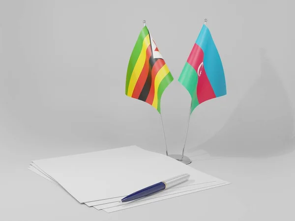 Azerbaiyán Banderas Del Acuerdo Zimbabue Fondo Blanco Render —  Fotos de Stock