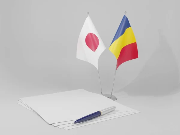 Çad - Japonya Anlaşması Bayrakları, Beyaz Arkaplan - 3D Hazırlama
