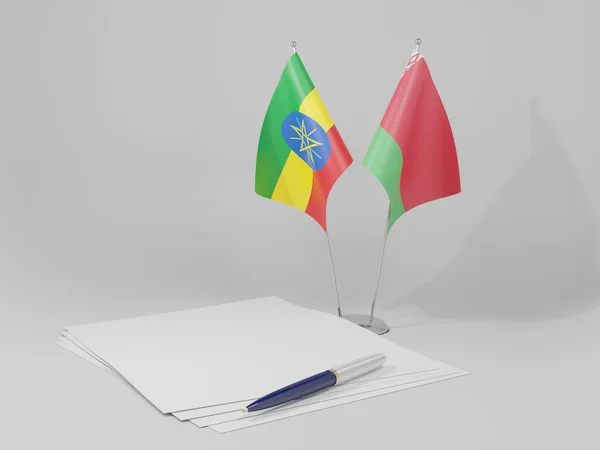 Belarus Ethiopia Agreement Flags White Background Render — Stock Photo, Image