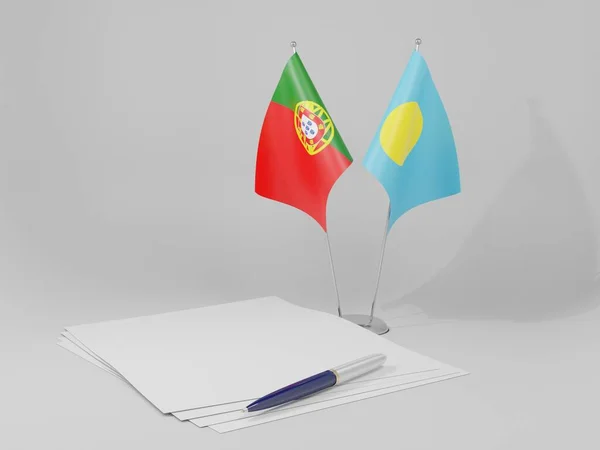 Banderas Del Acuerdo Palau Portugal Fondo Blanco Render —  Fotos de Stock