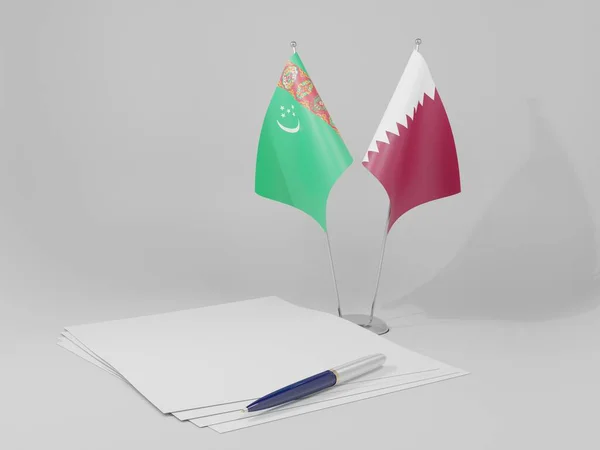 Qatar Turkmenistan Overeenkomst Vlaggen Witte Achtergrond Render — Stockfoto