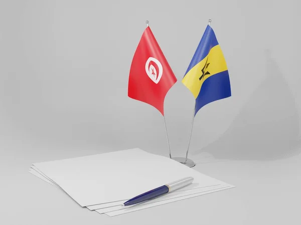 Μπαρμπάντος Τυνησία Σημαίες Συμφωνία Λευκό Φόντο Render — Φωτογραφία Αρχείου