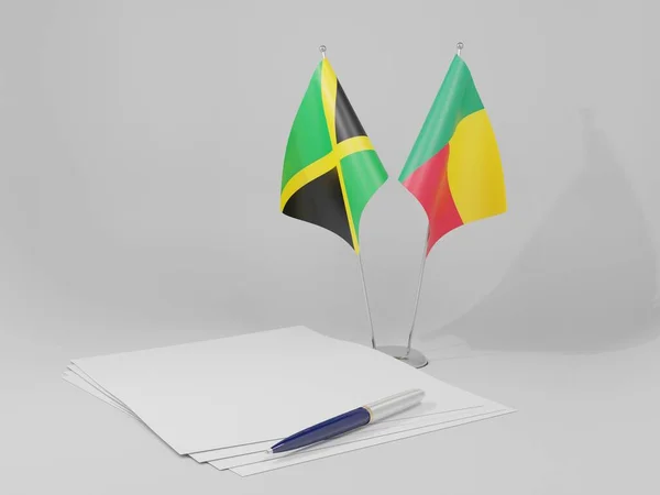 Benin Jamaika Anlaşması Bayrakları Beyaz Arkaplan Yapılandırma — Stok fotoğraf