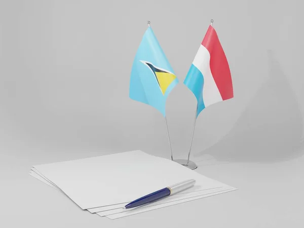 Luxemburg Saint Lucia Abkommen Flaggen Weißer Hintergrund Render — Stockfoto