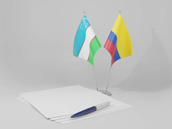 Colombia Uzbekistan Agreement Flags White Background Render — Stock Photo, Image