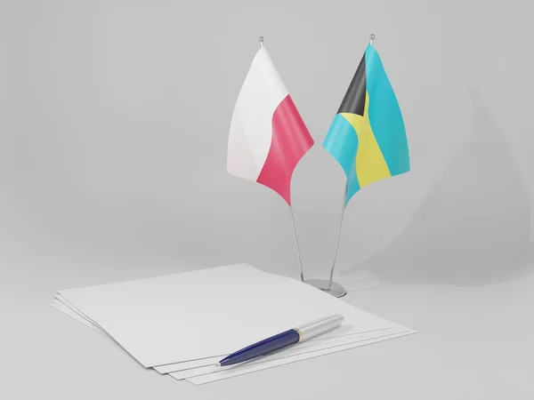 巴哈马 波兰协定旗帜 白色背景 3D渲染 — 图库照片