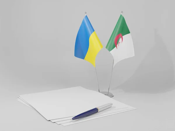 Algérie Ukraine Drapeaux Accord Fond Blanc Render — Photo