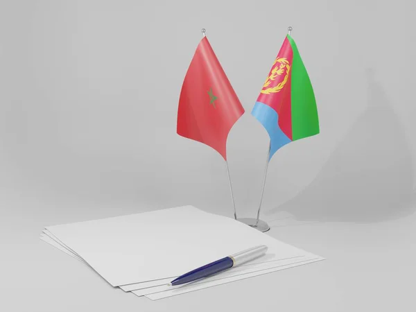 Ερυθραία Μαρόκο Συμφωνία Σημαίες Λευκό Φόντο Render — Φωτογραφία Αρχείου