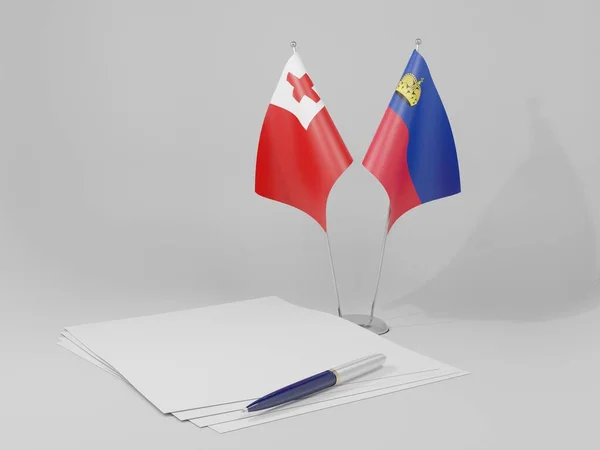Liechtenstein Banderas Del Acuerdo Tonga Fondo Blanco Render — Foto de Stock