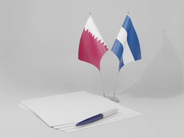 Nicaragua Drapeaux Accord Qatar Fond Blanc Render — Photo