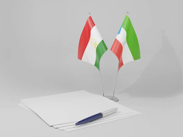 Guinea Ecuatorial Banderas Del Acuerdo Tayikistán Fondo Blanco Render —  Fotos de Stock
